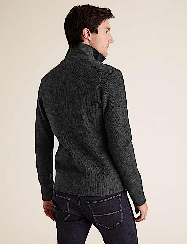 Cotton Rich Ribbed Funnel Neck Cardigan