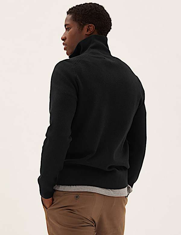 Cotton Rich Ribbed Funnel Neck Cardigan