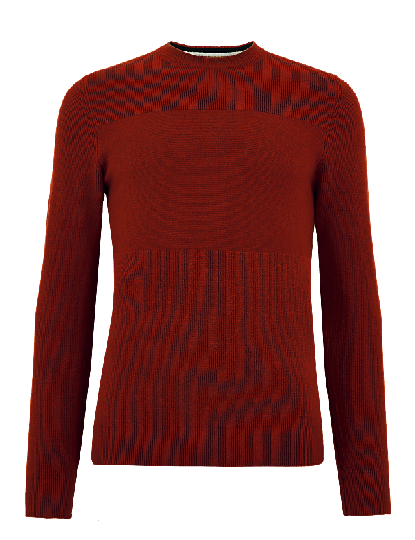 Cotton Textured Striped Crew Neck Jumper