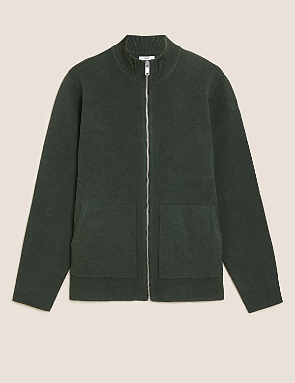 Cotton Blend Ribbed Zip Up Knitted Jacket