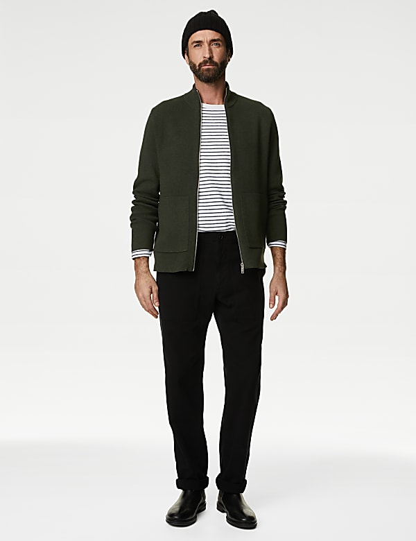 Cotton Blend Ribbed Zip Up Knitted Jacket