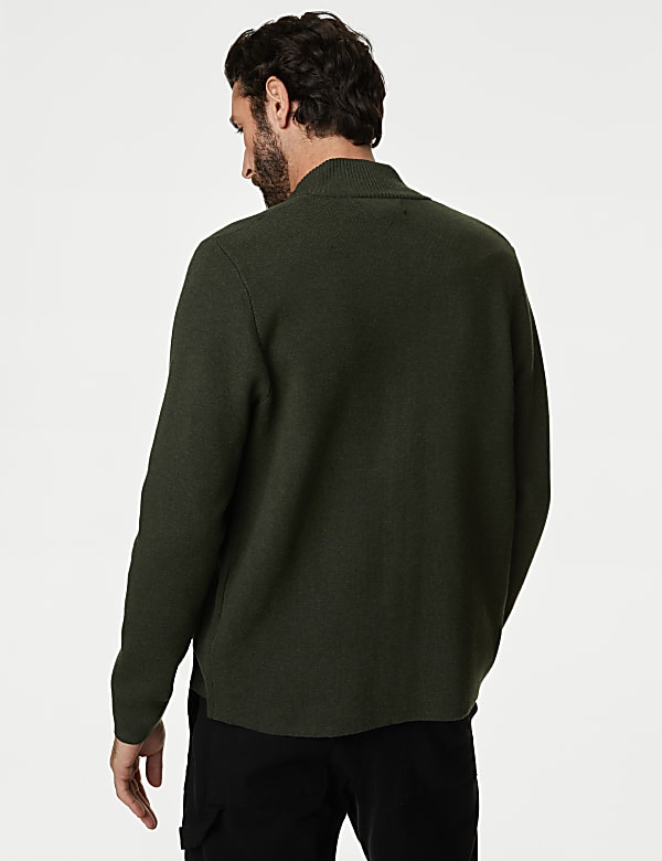 Cotton Blend Ribbed Zip Up Knitted Jacket