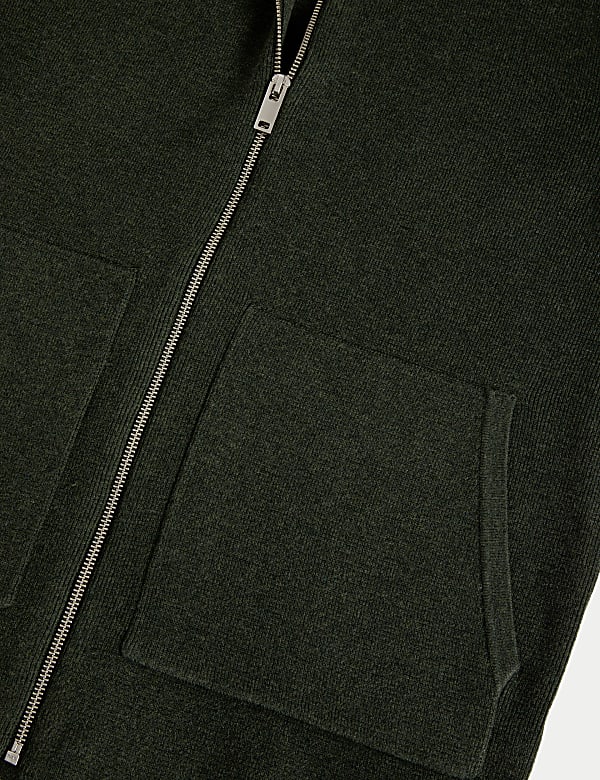 Cotton Blend Ribbed Zip Up Knitted Jacket