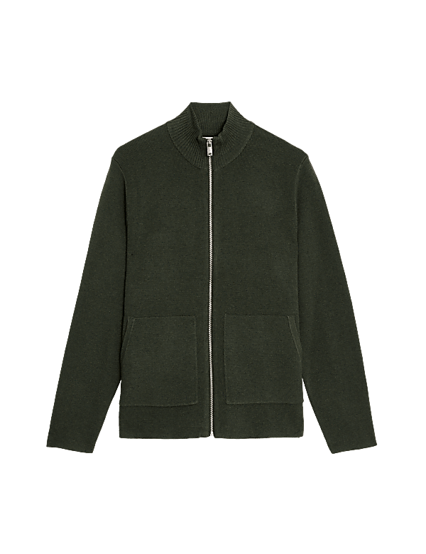 Cotton Blend Ribbed Zip Up Knitted Jacket