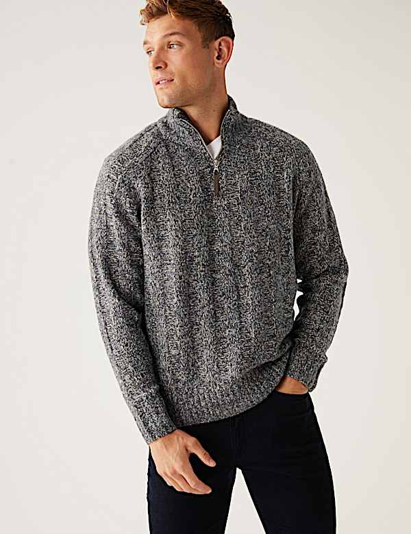 Ribbed High Neck Half Zip Jumper