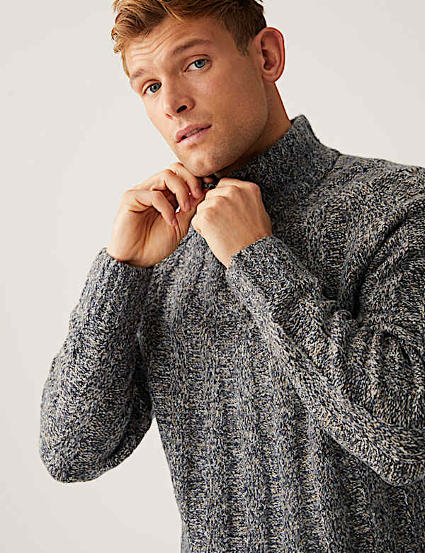 Ribbed High Neck Half Zip Jumper