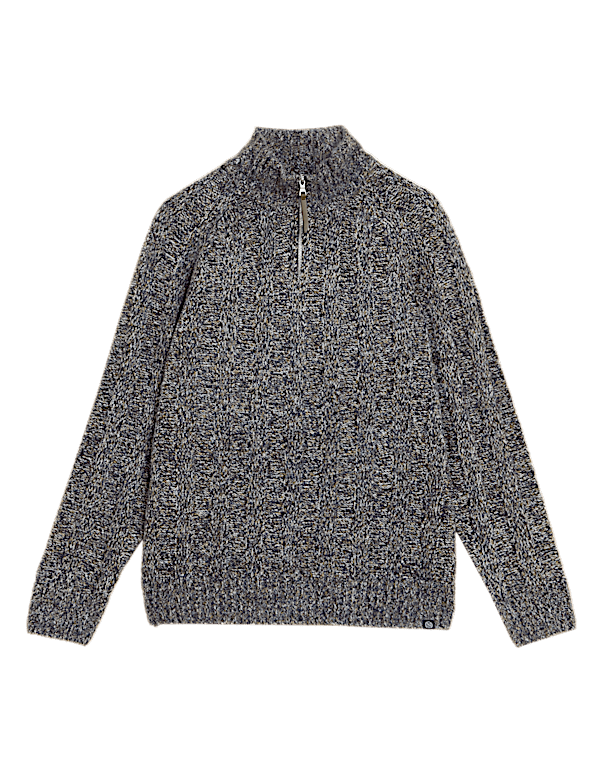 Ribbed High Neck Half Zip Jumper