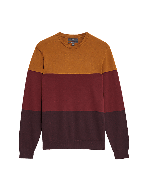 Pure Cotton Colorblocked Round Neck Jumper