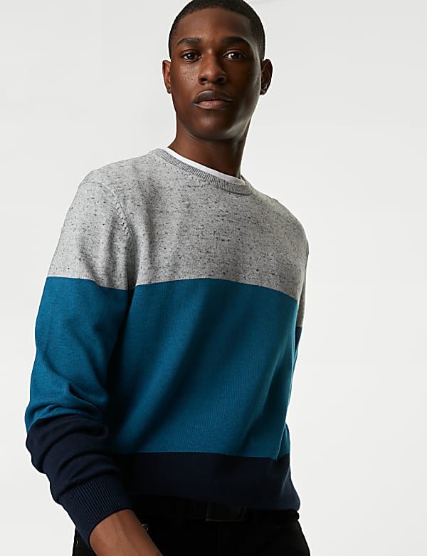 Pure Cotton Colorblocked Round Neck Jumper