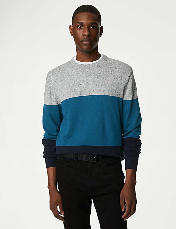 Pure Cotton Colorblocked Round Neck Jumper