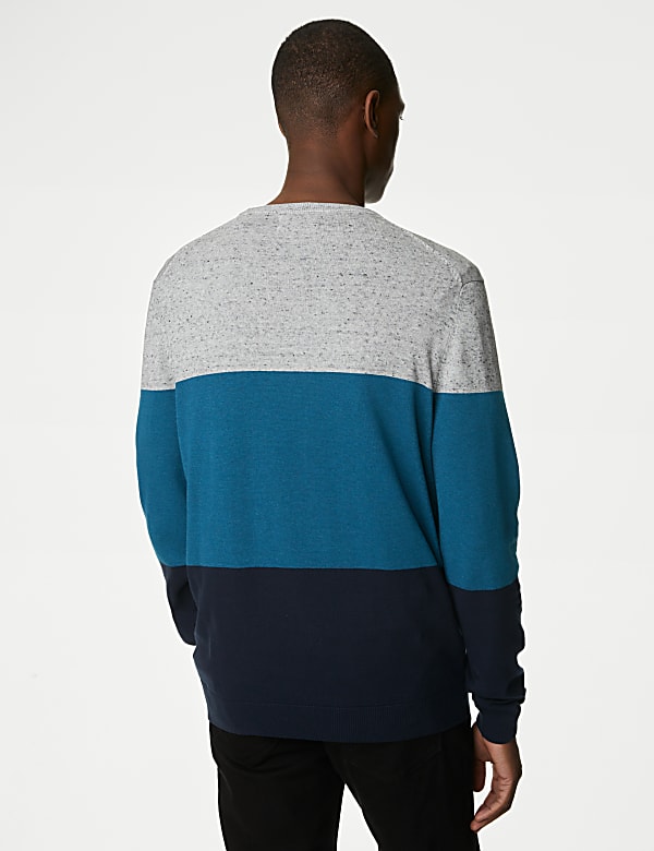 Pure Cotton Colorblocked Round Neck Jumper