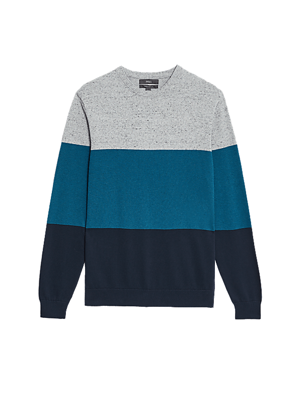 Pure Cotton Colorblocked Round Neck Jumper