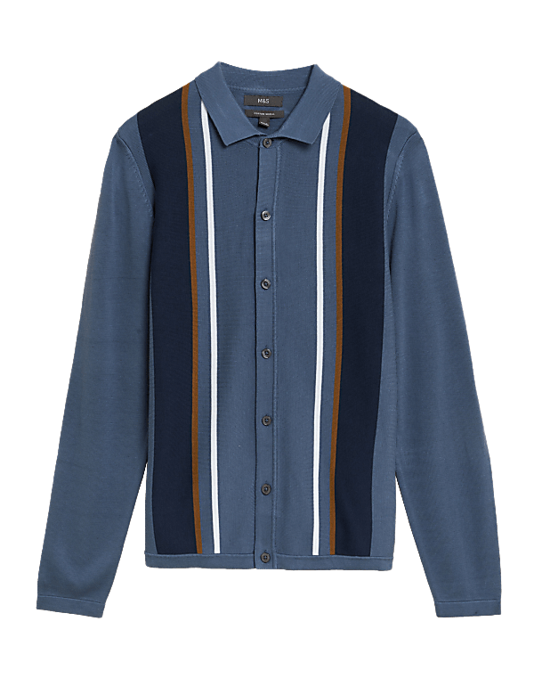 Cotton Modal Striped Knitted Polo Shirt