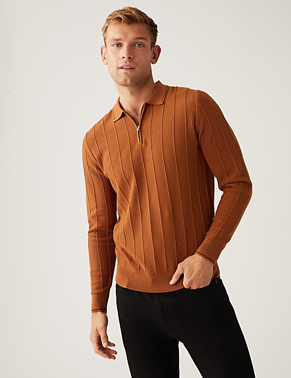 Buy Cotton Modal Textured Knitted Polo Shirt at Marks Spencer