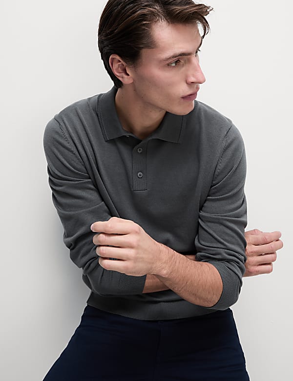 חולצת פולו סרוגה מבד עשיר בכותנה - IL