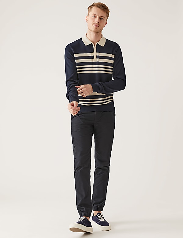 Cotton Modal Striped Knitted Polo Shirt