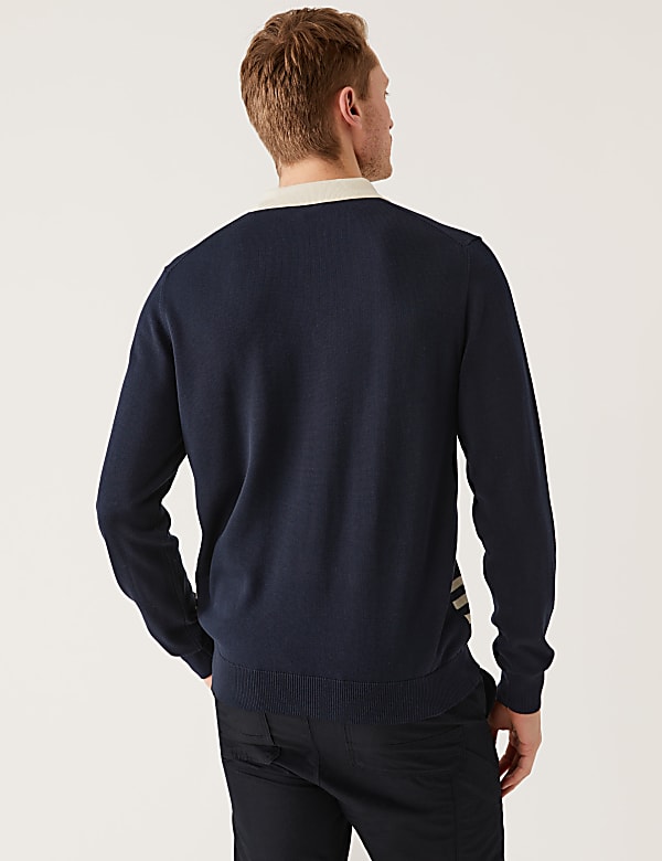 Cotton Modal Striped Knitted Polo Shirt