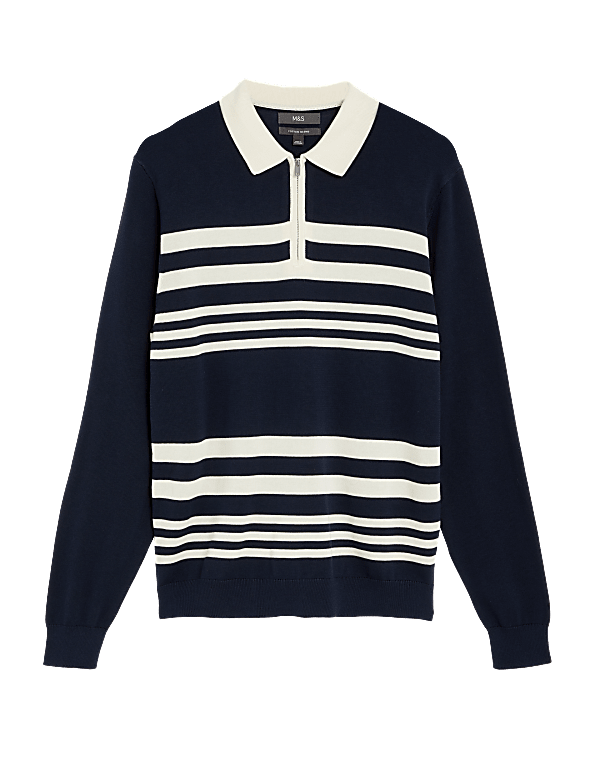 Cotton Modal Striped Knitted Polo Shirt