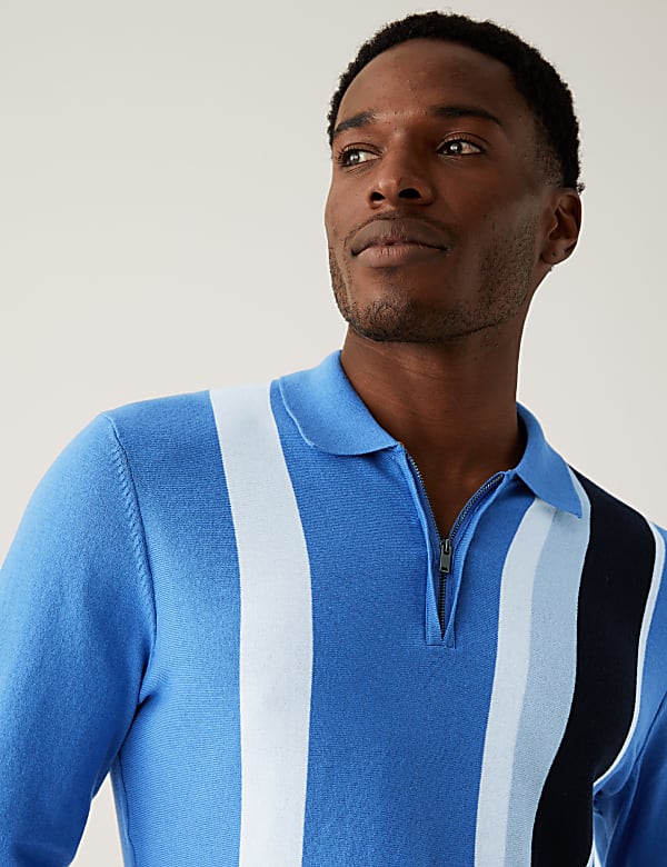 Cotton Rich Striped Knitted Polo Shirt