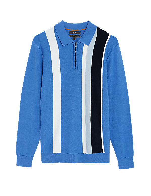 Cotton Rich Striped Knitted Polo Shirt