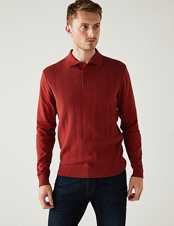 Cotton Rich Textured Knitted Polo Shirt