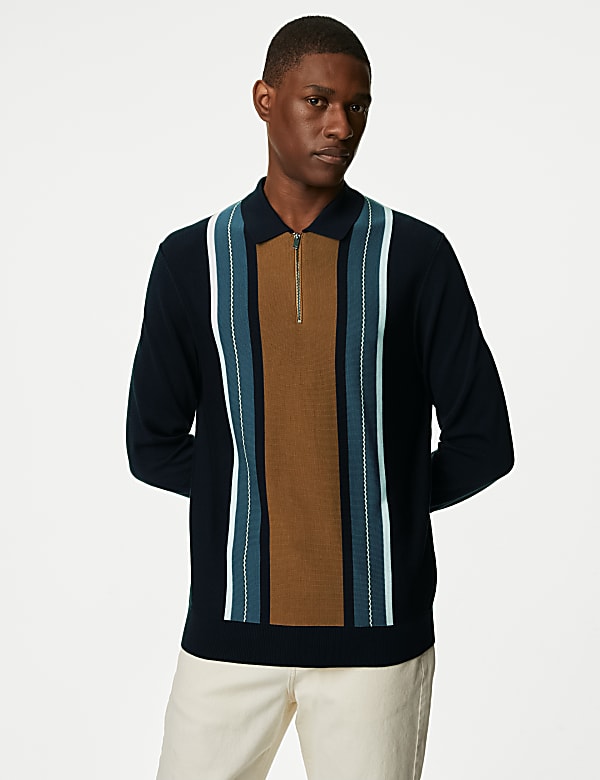 Cotton Rich Striped Knitted Polo Shirt