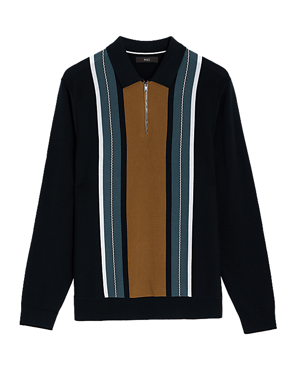 Cotton Rich Striped Knitted Polo Shirt