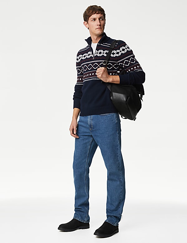 Cotton Blend Fair Isle Zip Up Jumper