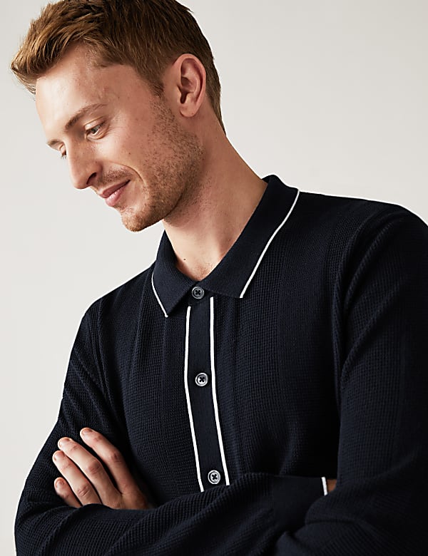 Cotton Rich Textured Knitted Polo Shirt