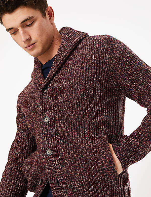 Chunky Shawl Neck Cardigan with Wool