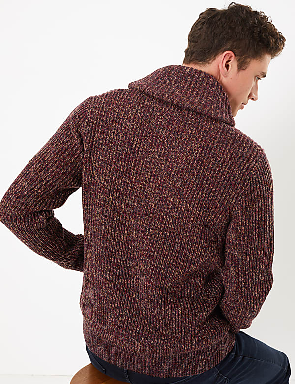 Chunky Shawl Neck Cardigan with Wool