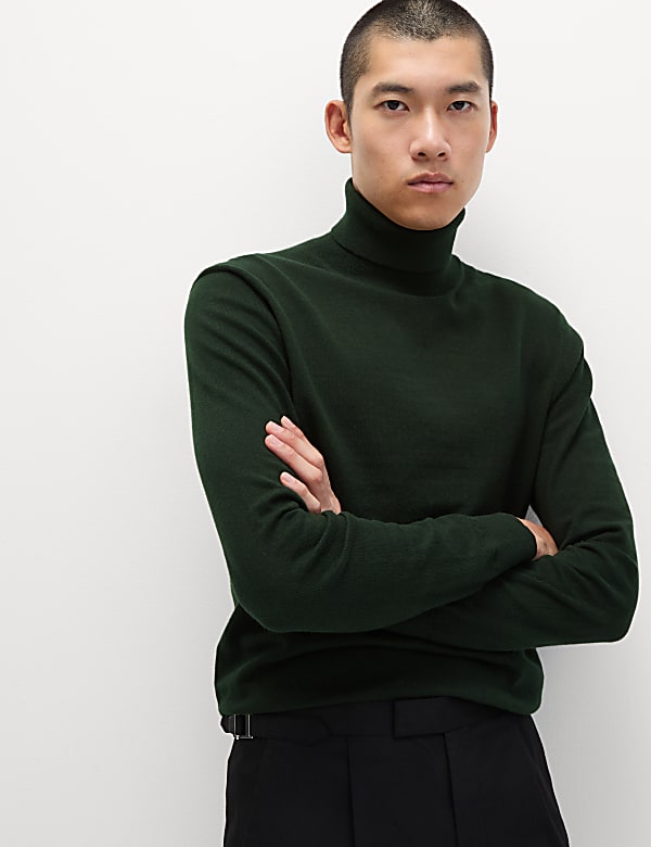 Cotton Rich Roll Neck Jumper with Wool