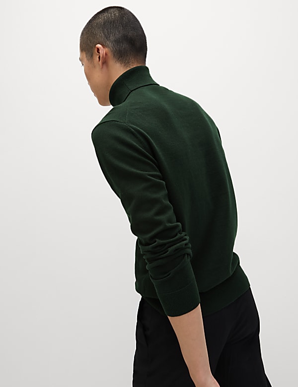 Cotton Rich Roll Neck Jumper with Wool