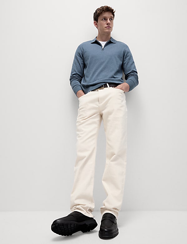 Cotton Rich Zip Up Knitted Polo Shirt