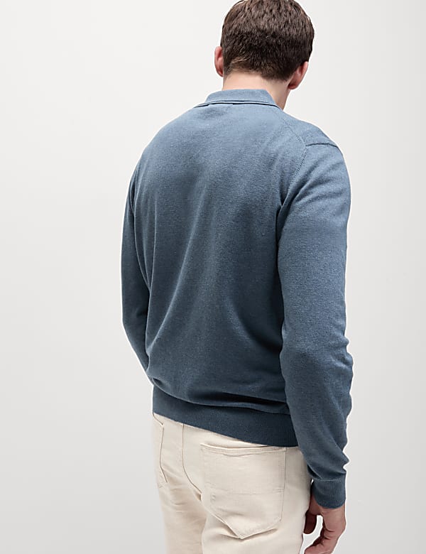 Cotton Rich Zip Up Knitted Polo Shirt