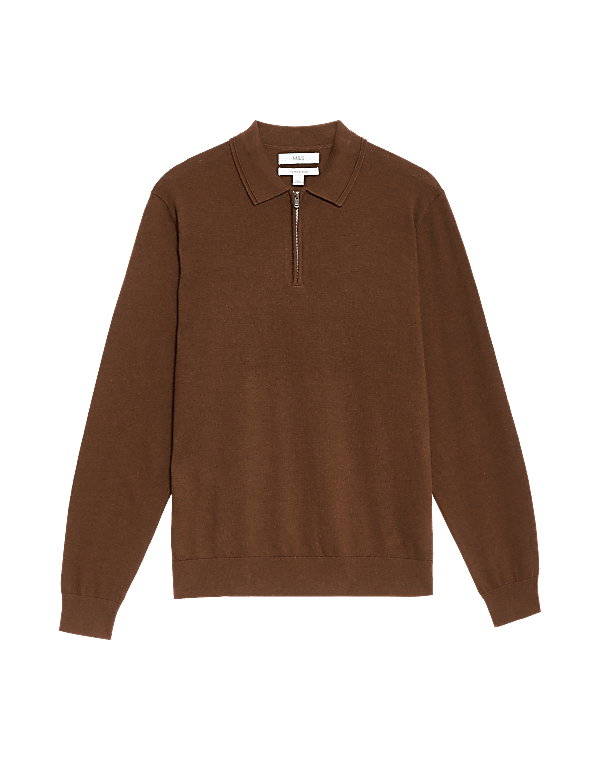 Cotton Rich Zip Up Knitted Polo Shirt