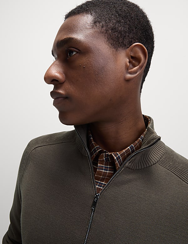 Cotton Rich Milano-Knit Funnel Neck Knitted Jacket - GR