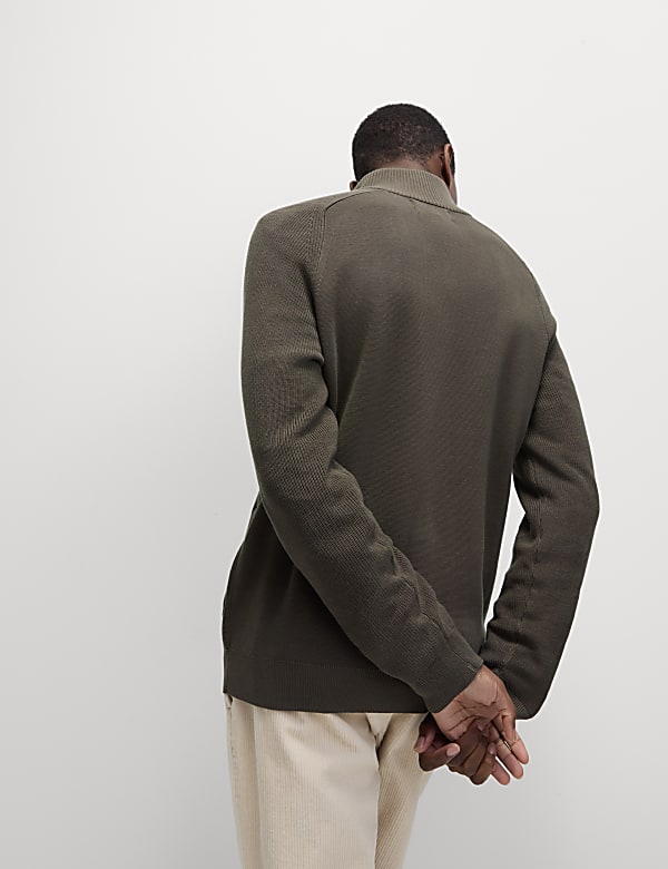 Cotton Rich Milano-Knit Funnel Neck Knitted Jacket - GR