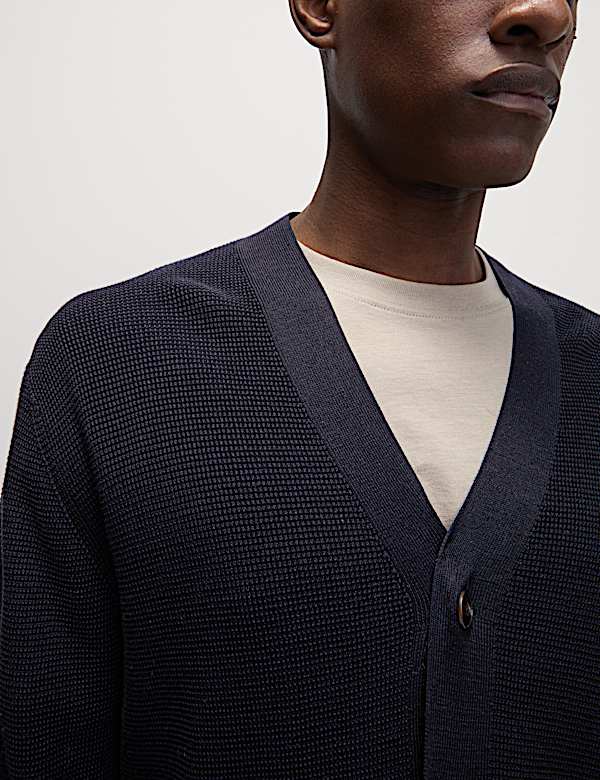 Cotton Modal Blend Textured V-Neck Cardigan - IT