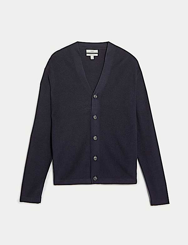 Cotton Modal Blend Textured V-Neck Cardigan - IT