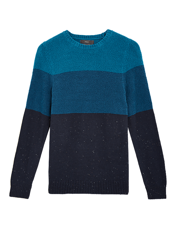 Cotton Block Stripe Crew Neck Jumper