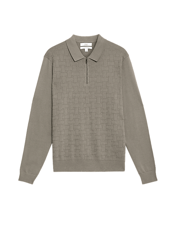 Pure Cotton Textured Knitted Polo Shirt