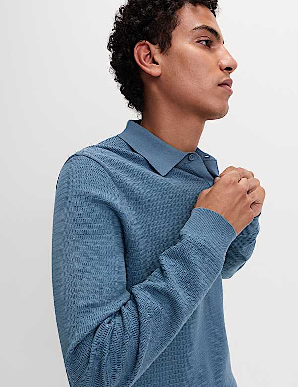 Cotton Rich Textured Knitted Polo Shirt - IT