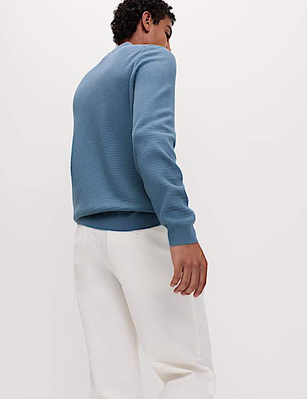 חולצת פולו סרוגה מבד עשיר בכותנה בטקסטורה - IL