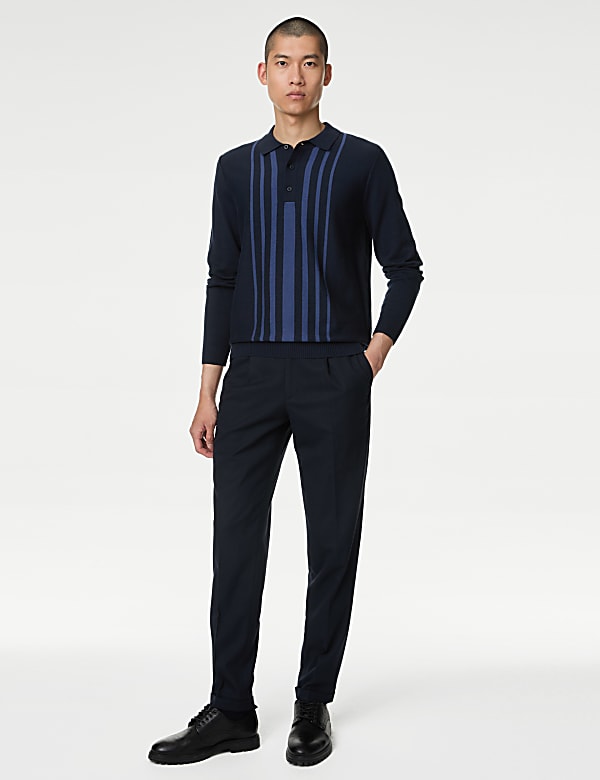 Pure Cotton Striped Knitted Polo Shirt