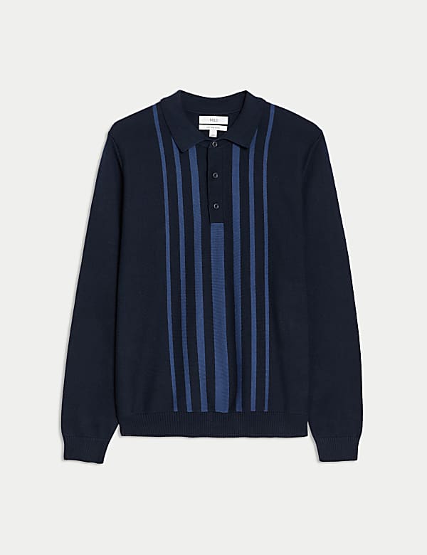 Pure Cotton Striped Knitted Polo Shirt - KG