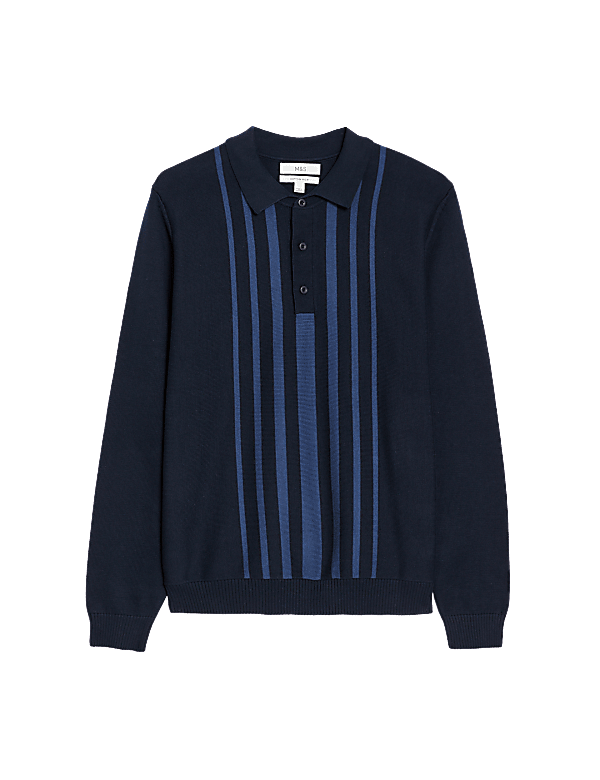 Pure Cotton Striped Knitted Polo Shirt
