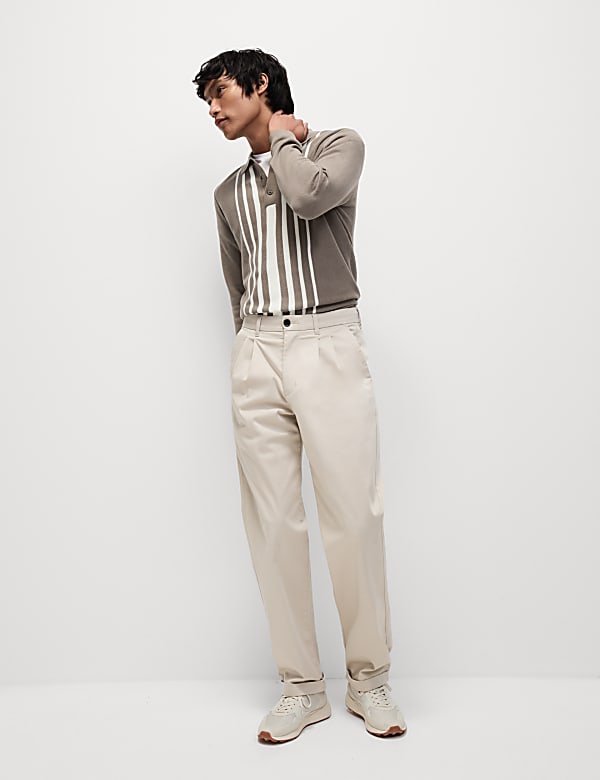 Pure Cotton Striped Knitted Polo Shirt
