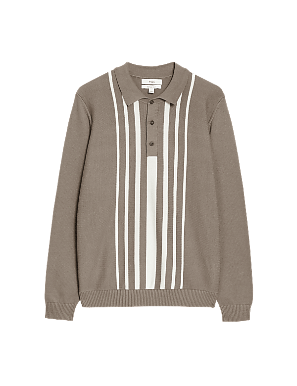 Pure Cotton Striped Knitted Polo Shirt