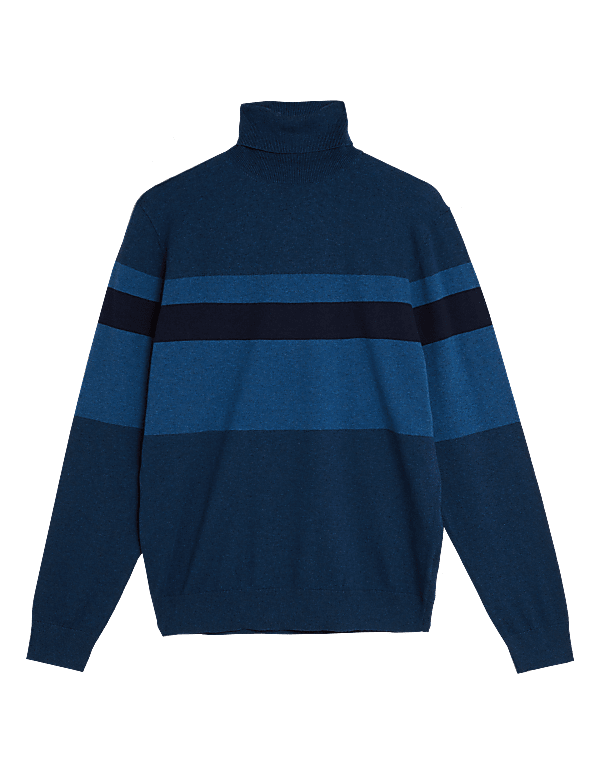 Cotton Rich Chest Stripe Roll Neck Jumper